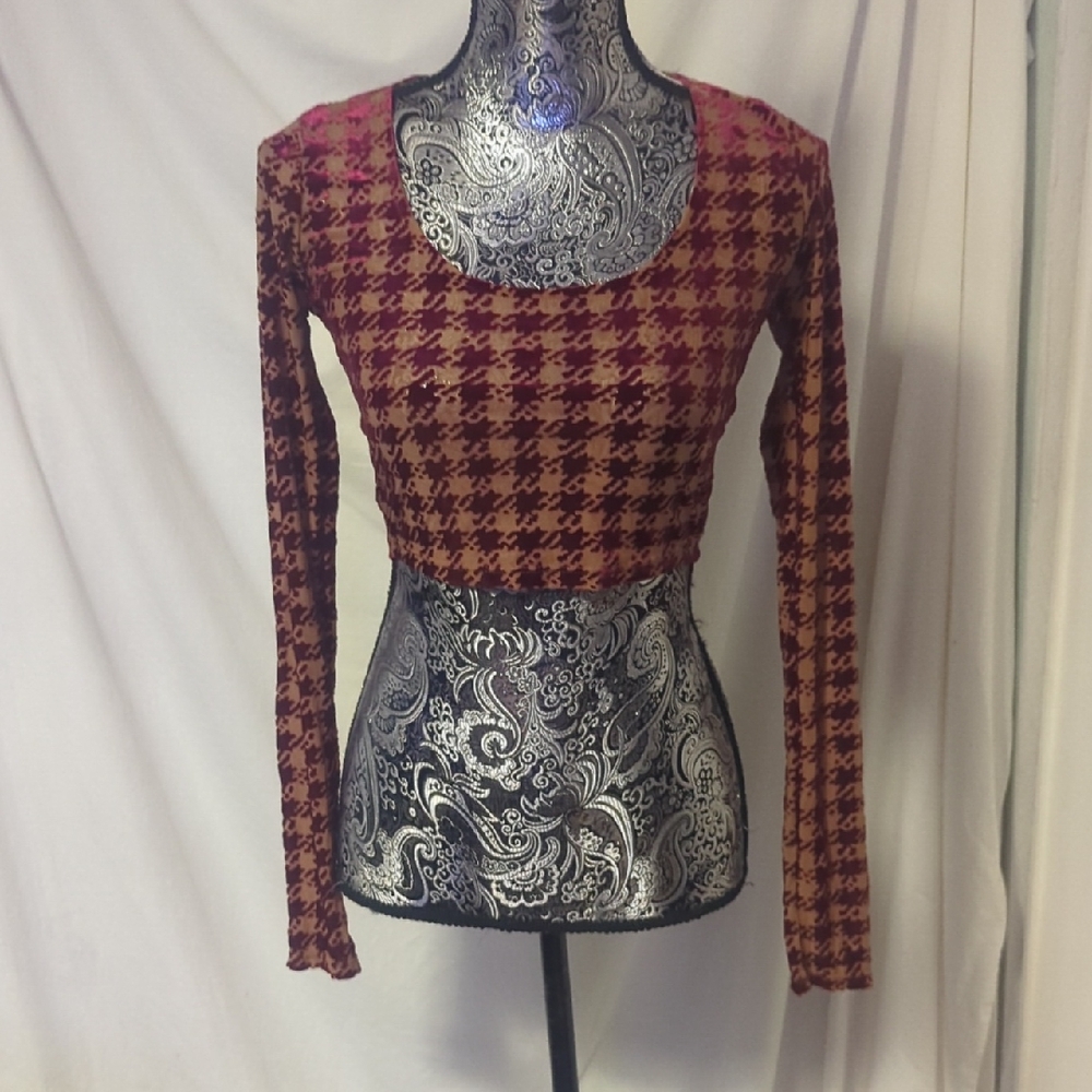 NWT Naked Wardrobe Red Houndstooth Crop Top - Picture 2 of 10